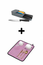 2 Sıra Bıçaklık + Bulaşık Kurutma Matı 2li Mutfak Seti - 2