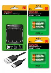 Pil Şarj Aleti Cihazı Usb Kablolu 4 Adet Kalem Pili (AA) 2600 mha Dolabilen Pil 4 lü 1 Paket Doldurulabilen - 1