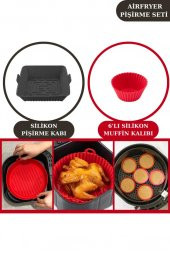 Onikiden Airfryer Silikon Kare Pişirme Kabı ve 6’lı Kek Muffin Kalıbı Set- Hava Fritözleriyle Uyumlu - 1