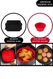 Onikiden Airfryer Silikon Kare Pişirme Kabı ve 6’lı Kek Muffin Kalıbı Set- Hava Fritözleriyle Uyumlu - 9