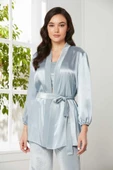 Pierre Cardin 2050 Dantelli Kadife Saten 3'lü Croplu Pijama Takımı - 10