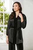 Pierre Cardin 2050 Dantelli Kadife Saten 3'lü Croplu Pijama Takımı - 3