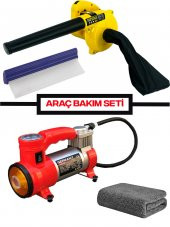 4 Parça Araç Bakım Seti Lastik Şişirme Hava Üfleme Mikrofiber Bez Cam Silecek Seti - 1