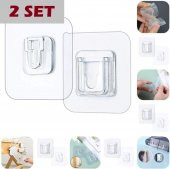 2 Li Set Çift Taraflı Yapışkanlı Geçmeli Klips Eşya Sabitleme Askısı Şeffaf Duvar Kancası - 1