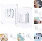 4 LÜ SET Çift Taraflı Yapışkanlı Geçmeli Klips Eşya Sabitleme Askısı Çerçeve Şeffaf Duvar Kancası - 1