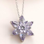 Gümüş Lila Lotus Çiçeği Kolye - 1