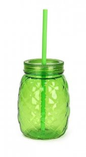 Ananas Pipetli Bardak Meşrubat Bardağı 650 ml Yeşil Renk - 1