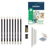 Adel Yayınları Eskiz Başlangıç Seti 10 + Dereceli kalem + a5 Defter + Dağıtıcı Set + silgi + Açacak + Hamur silgi - 1