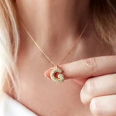 Vaoov 925 Ayar Gümüş Taşlı Harf Kolye thumbnail 2