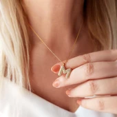 Vaoov 925 Ayar Gümüş Taşlı Harf Kolye thumbnail 5