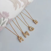 Vaoov 925 Ayar Gümüş Taşlı Harf Kolye thumbnail 3