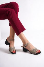 Lita Hakiki Deri Ten Rengi Kalın Topuklu Günlük Sandalet - 1