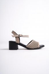 Lita Hakiki Deri Ten Rengi Kalın Topuklu Günlük Sandalet - 2