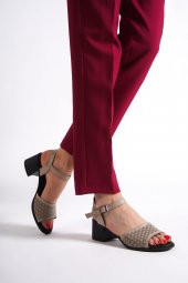 Lita Hakiki Deri Ten Rengi Kalın Topuklu Günlük Sandalet - 3