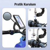 Coofbe Motosiklet, Scooter İçin Aynaya Takılan Su Geçirmez Telefon Tutucu, Dokunmatik Kapaklı Tutucu - 5