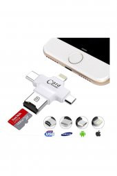 4 In 1 Kart Okuyucu Iphone Usb Type-c Usb-a Micro Usb Card Reader Otg Özellikli - Beyaz thumbnail 1