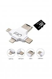 4 In 1 Kart Okuyucu Iphone Usb Type-c Usb-a Micro Usb Card Reader Otg Özellikli - Beyaz thumbnail 3