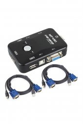 2 Port Usb Kvm Switch 2 Pc Kasa Tek Kontrol Bilgisayar Laptop + 2 Adet Kablo - 1