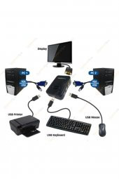 2 Port Usb Kvm Switch 2 Pc Kasa Tek Kontrol Bilgisayar Laptop + 2 Adet Kablo - 2