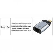Type C To Ethernet Çevirici Dönüştürücü Ağ Adaptörü USB 3.1 To RJ45 1000Mbps Gigabit - 3