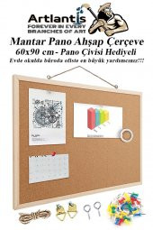 Mantar Pano Ahşap Çerçeve 60x90 cm 1 Adet Harita Çivisi Hediyeli Duvara Monte Mantar Çerçeve Evde Okulda Büroda Ofiste - 1