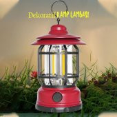 Dekoratif Kamp Lambası Ledli Askılı Beyaz Işıklı El Feneri Işıldak Şarjlı Portatif Gece Lamba Kırmızı - 2