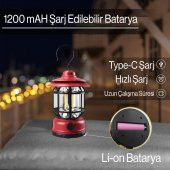 Dekoratif Kamp Lambası Ledli Askılı Beyaz Işıklı El Feneri Işıldak Şarjlı Portatif Gece Lamba Kırmızı - 3