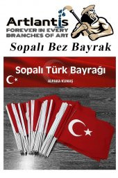 Sopalı Bez Bayrak 20x30 Cm 1 Adet Saplı Bayrak Ay Yıldız Plastik Çıtalı 20*30 Bez Bayrak Mill Bayram Kutlama - 4