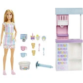 Barbie Dondurma Dükkanı Oyun Seti 30 Cm Sarışın Bebek Oyun Hamuru ve Aksesuarlar thumbnail 2