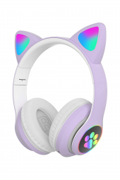 Fuchsia Kedi Kulaklık LED Işıklı Bluetooth Katlanabilir Eğlenceli Mikrofonlu Kulaklık - 1
