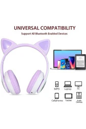 Fuchsia Kedi Kulaklık LED Işıklı Bluetooth Katlanabilir Eğlenceli Mikrofonlu Kulaklık thumbnail 8