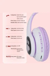 Fuchsia Kedi Kulaklık LED Işıklı Bluetooth Katlanabilir Eğlenceli Mikrofonlu Kulaklık thumbnail 10