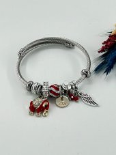 Kadın Charmlı Fil  Çelik Bileklik Kırmızı - 1