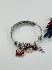 Kadın Charmlı Fil  Çelik Bileklik Kırmızı - 3