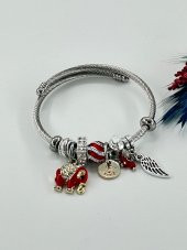 Kadın Charmlı Fil  Çelik Bileklik Kırmızı - 6