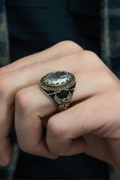 Kartal Motifli Zirkon Beyaz Taşlı 925 Gümüş Erkek Yüzük thumbnail 1