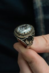 Kartal Motifli Zirkon Beyaz Taşlı 925 Gümüş Erkek Yüzük thumbnail 2