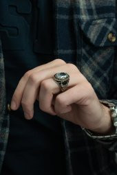 Kartal Motifli Zirkon Beyaz Taşlı 925 Gümüş Erkek Yüzük thumbnail 4