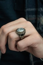 Kartal Motifli Zirkon Beyaz Taşlı 925 Gümüş Erkek Yüzük thumbnail 6