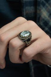 Kartal Motifli Zirkon Beyaz Taşlı 925 Gümüş Erkek Yüzük thumbnail 7