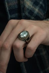 Kartal Motifli Zirkon Beyaz Taşlı 925 Gümüş Erkek Yüzük thumbnail 8