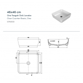 Turkuaz One 46x46 cm Deliksiz Kare Tezgah Üstü Lavabo - 3