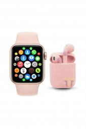 TECHNOMEN Akıllı Saat T500 Plus + AirPods Kablosuz Kulaklık İkili Pembe Set Ios Android Smartwatch - 1
