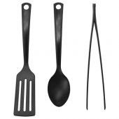 3 Parça Mutfak Kepçe-Spatula-Maşa seti, Siyah Renk MeridyenDukkan Asılabilir ,Pratik Ürünler - 2