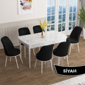 Han Serisi 70x114 Açılabilir MDF Beyaz Mermer Desen Mutfak Masası Takımı 6 Sandalye - 1