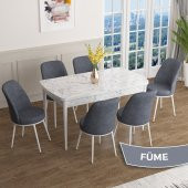 Han Serisi 70x114 Açılabilir MDF Beyaz Mermer Desen Mutfak Masası Takımı 6 Sandalye - 2