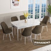 Han Serisi 70x114 Açılabilir MDF Beyaz Mermer Desen Mutfak Masası Takımı 6 Sandalye - 3