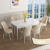 Han Serisi 70x114 Açılabilir MDF Beyaz Mermer Desen Mutfak Masası Takımı 6 Sandalye - 5