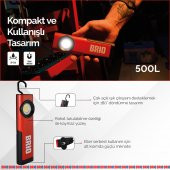 Brio Usb Şarjlı, Mıknatıslı, Askılı, Led Fener, Led Lamba 500 Lümen Tamirci Feneri - 3