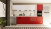 Visas Concept 320 Cm Özlem Hazır Mutfak Dolabı Aspiratör Ve Ankastre Kiler Modüllü Parlak Beyaz Ve Kırmızı(TEZGAH DAHİL) - 1